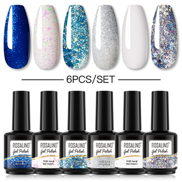 ROSALIND Gel Nail Polish 6Pcs/Set For Manicure Nails Art UV Gel Need Base Top Coat Vernis Semi permanent Nail Polish 15ML